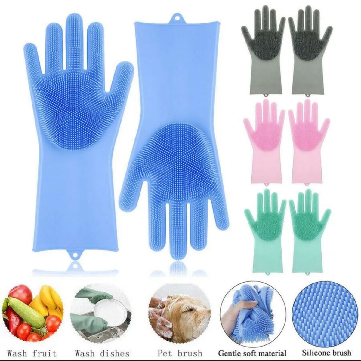 Pair of Silicone Kitchen Dish Washing Gloves