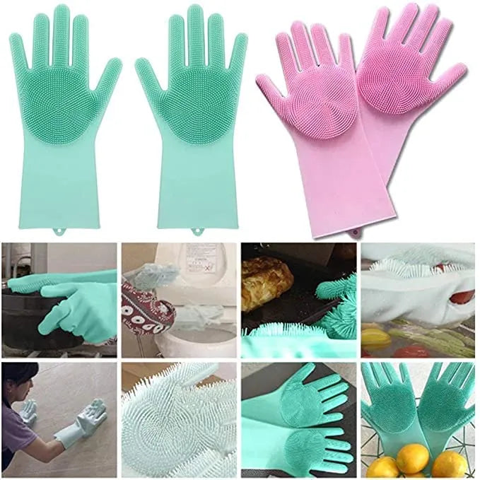 Pair of Silicone Kitchen Dish Washing Gloves