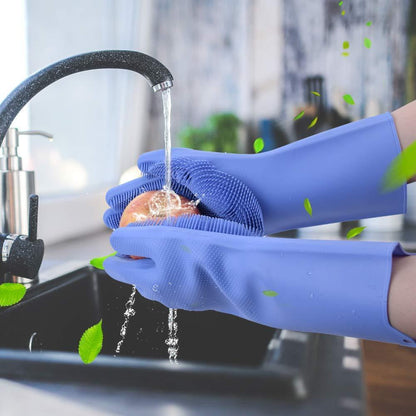 Pair of Silicone Kitchen Dish Washing Gloves