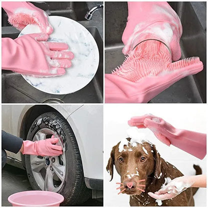 Pair of Silicone Kitchen Dish Washing Gloves